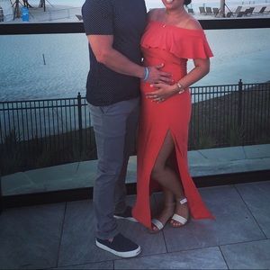 Orange off the shoulder dress